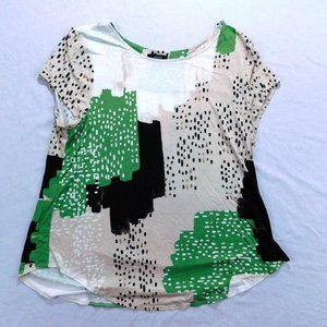 Alfani Short Sleeve Blouse for Women in Tan & Green Multicolor, Size XL